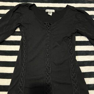 Black Lace Trim Blouse Y2K Grunge